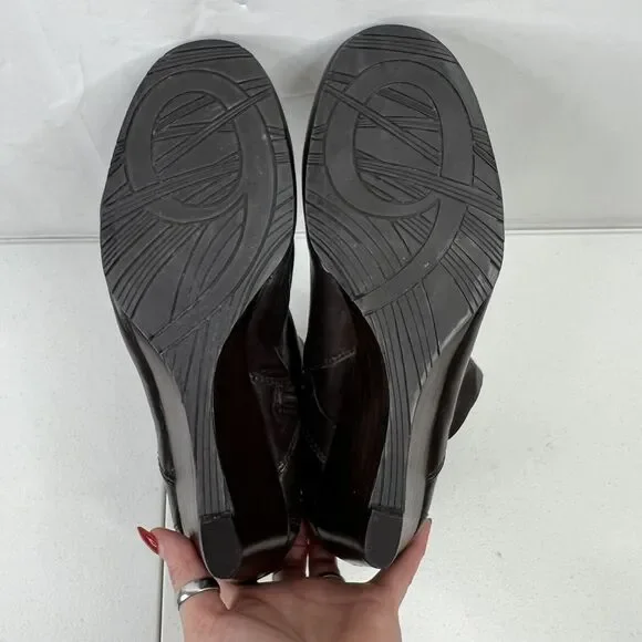 Nine West Size 11 Tulia Leather Wedge Bootie Ankle Boots Shoes Buckle Detail - Picture 10 of 10